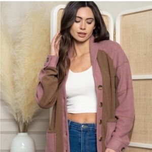 Color block button up cardigan